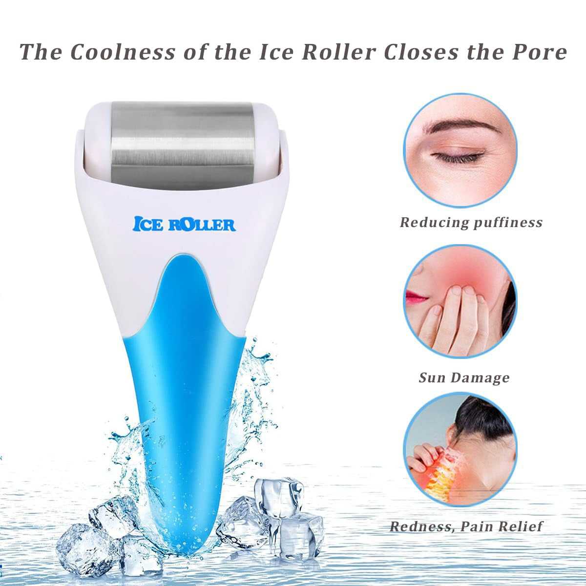 Stainless Steel Ice Roller for Face - Skin Cooling and Soothing | Ice Facial Roller for Skin Irritation and Sensitivity | Ice Roller for Puffy Eyes and Relief from Face Swelling (Blue)