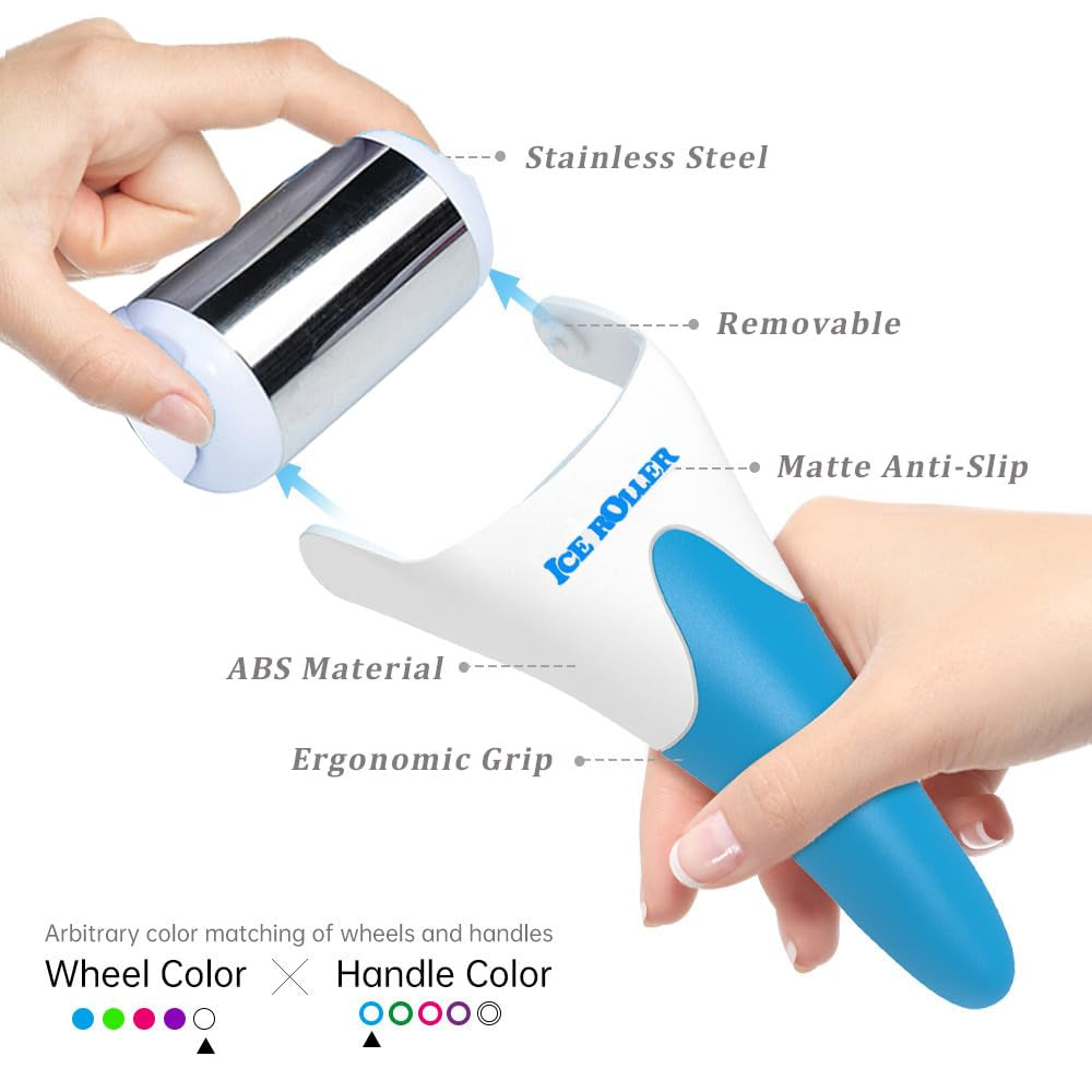 Stainless Steel Ice Roller for Face - Skin Cooling and Soothing | Ice Facial Roller for Skin Irritation and Sensitivity | Ice Roller for Puffy Eyes and Relief from Face Swelling (Blue)