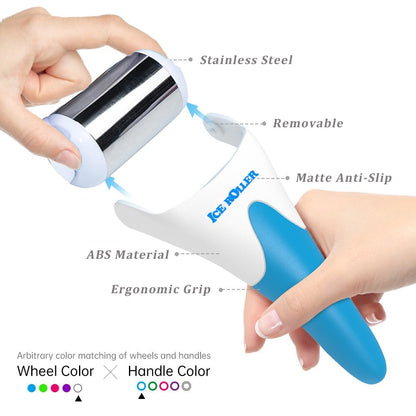 Stainless Steel Ice Roller for Face - Skin Cooling and Soothing | Ice Facial Roller for Skin Irritation and Sensitivity | Ice Roller for Puffy Eyes and Relief from Face Swelling (Blue)