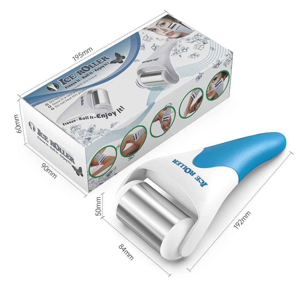 Stainless Steel Ice Roller for Face - Skin Cooling and Soothing | Ice Facial Roller for Skin Irritation and Sensitivity | Ice Roller for Puffy Eyes and Relief from Face Swelling (Blue)