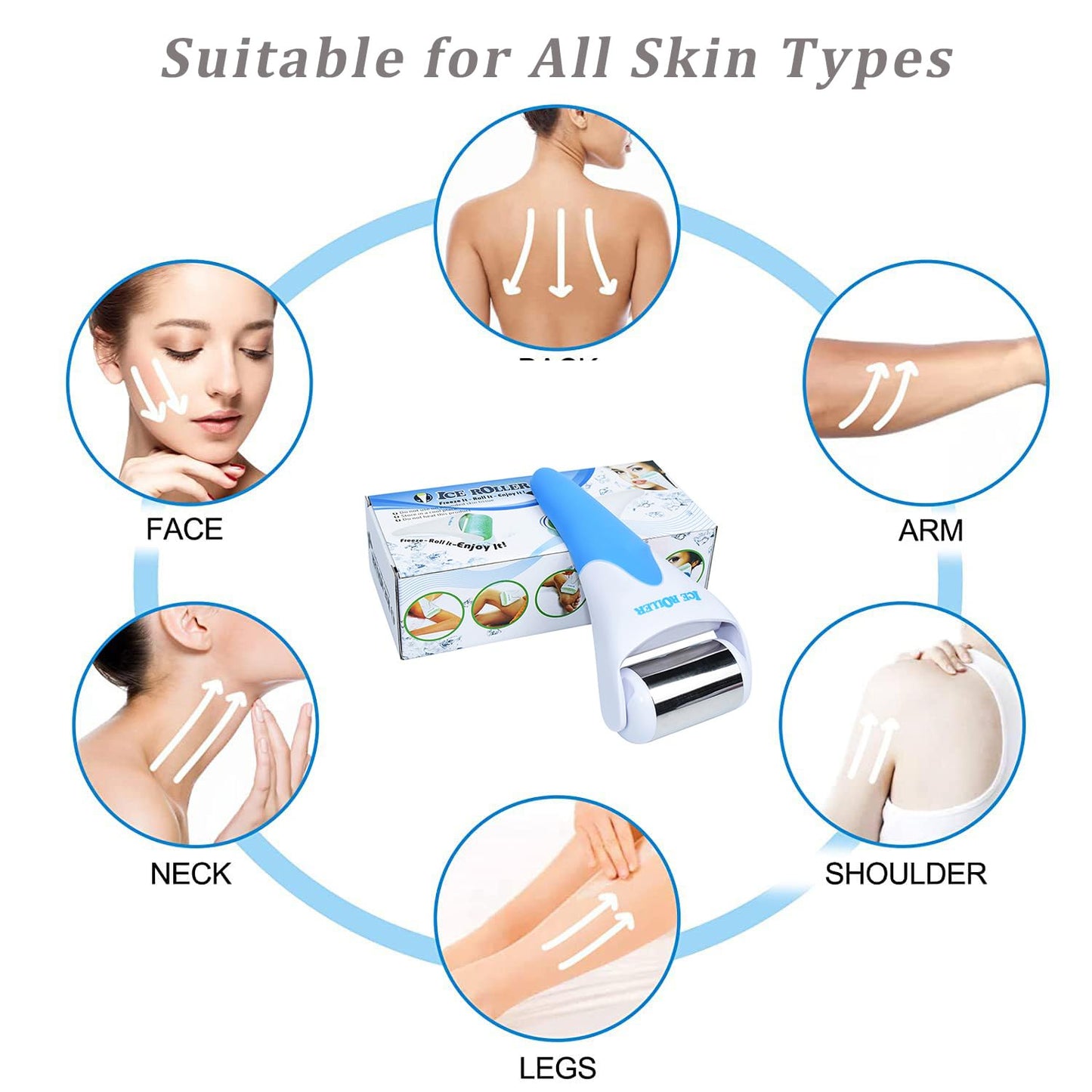 Stainless Steel Ice Roller for Face - Skin Cooling and Soothing | Ice Facial Roller for Skin Irritation and Sensitivity | Ice Roller for Puffy Eyes and Relief from Face Swelling (Blue)