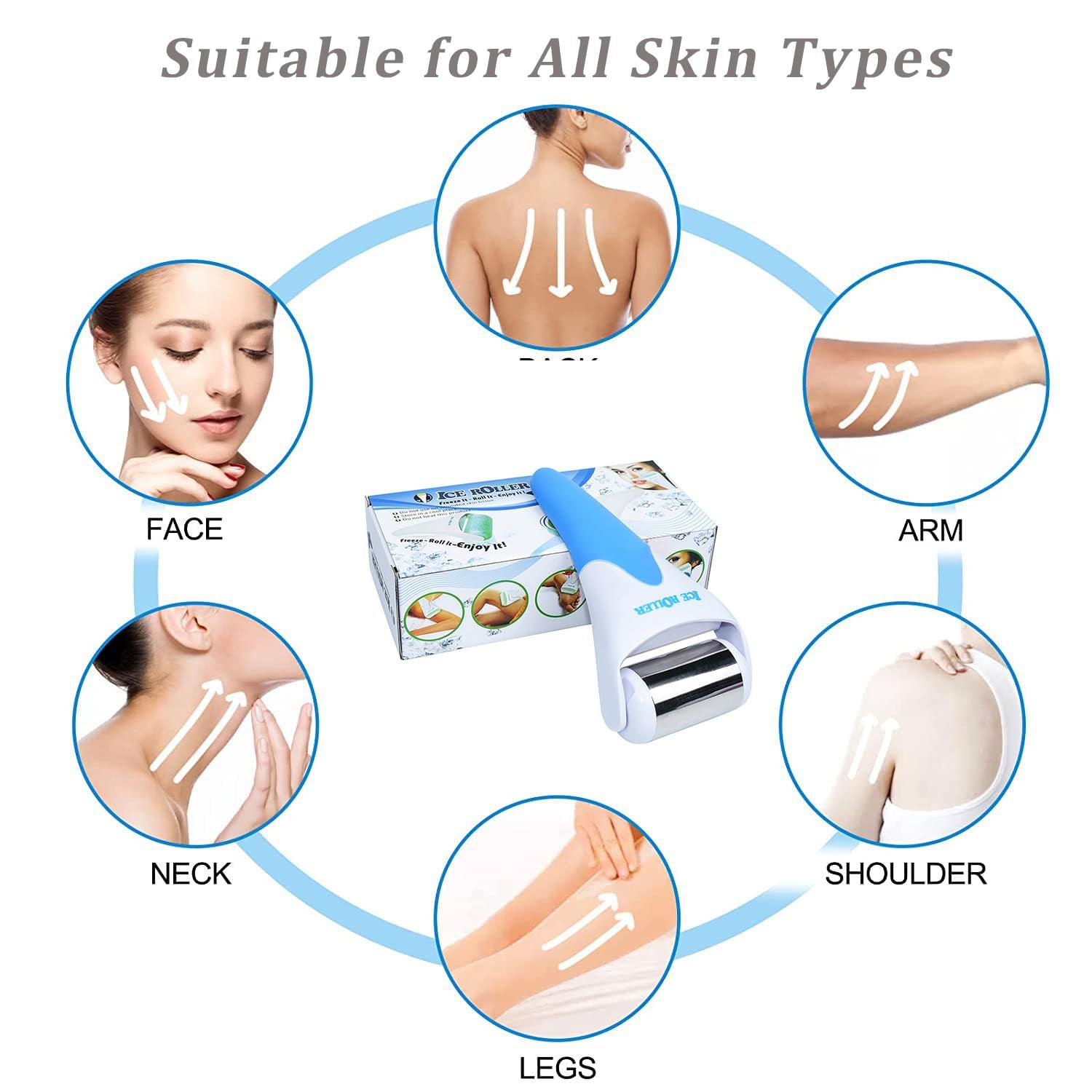 Stainless Steel Ice Roller for Face - Skin Cooling and Soothing | Ice Facial Roller for Skin Irritation and Sensitivity | Ice Roller for Puffy Eyes and Relief from Face Swelling (Blue)